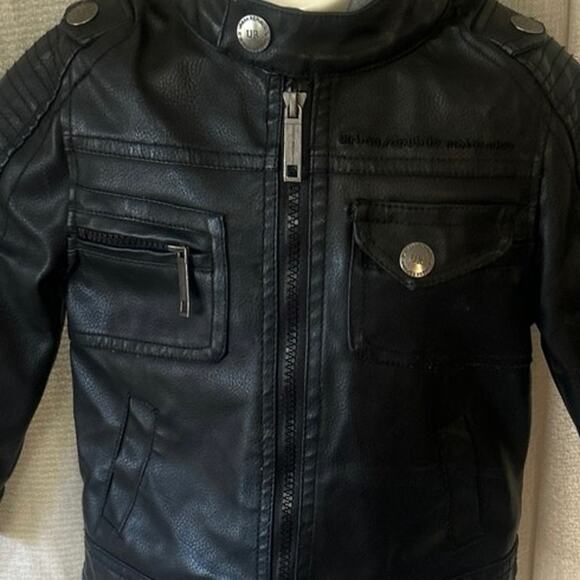 Urban Republic Kids 3T Faux Leather Blk Biker Motorcycle Hoodie Jacket - Picture 2 of 9